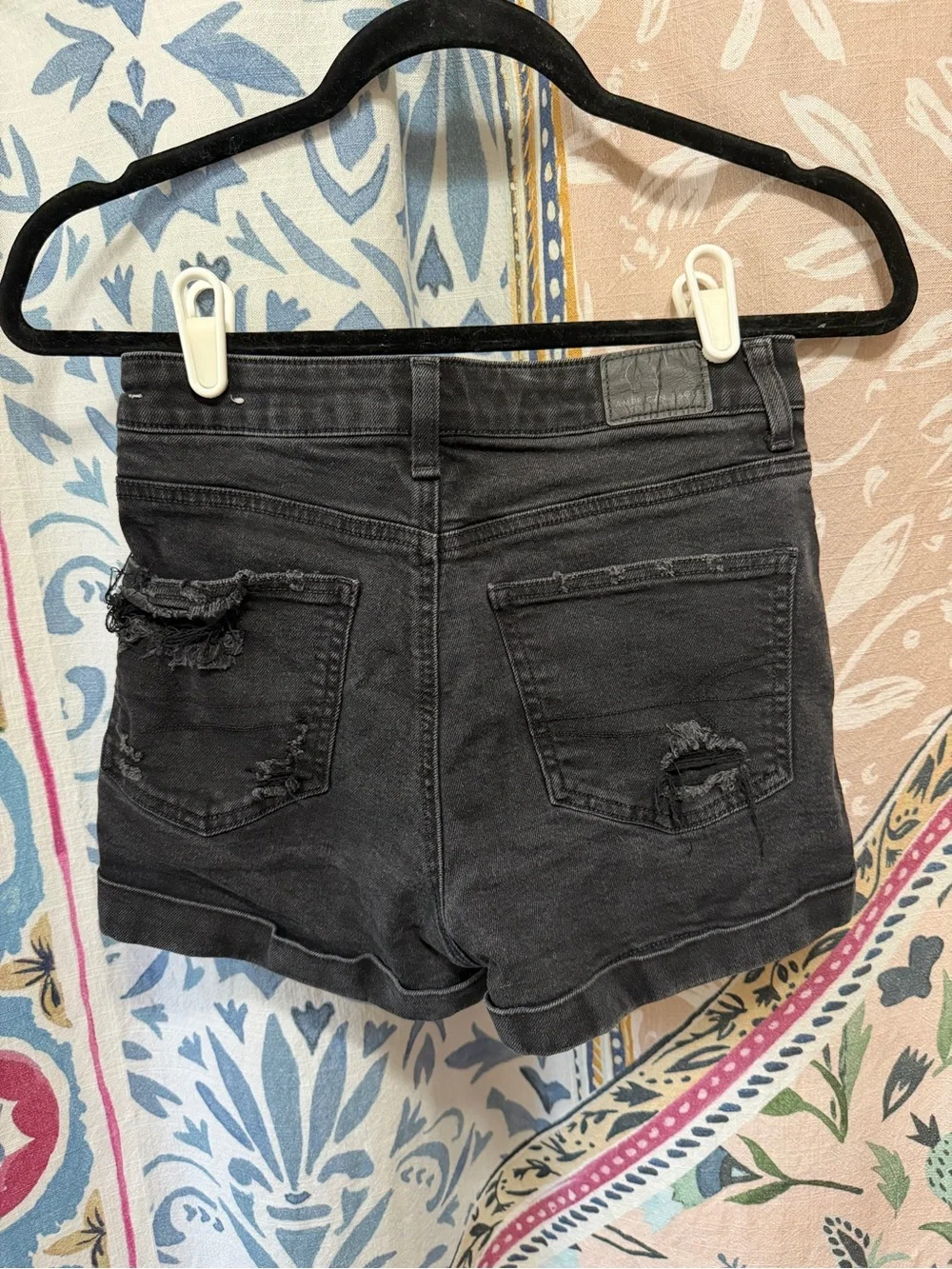AE- Black Distressed Mom Denim Shorts